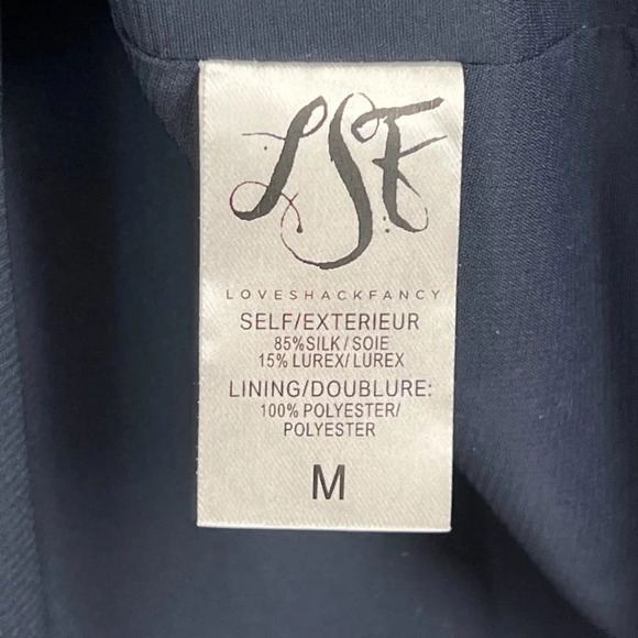 LoveShackFancy Scarlett Dark Navy Gold Smocked Mini Dress $375 - Picture 7 of 10